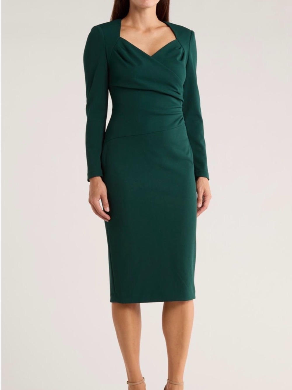 Calvin Klein Forest Green Long-Sleeve Midi Sheath Dress